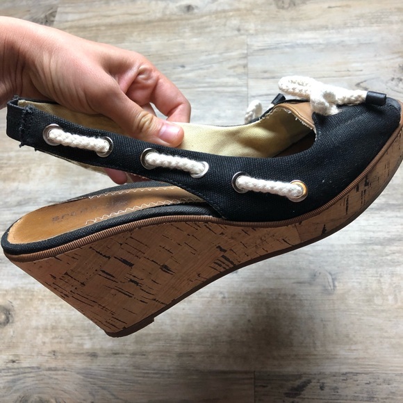 Sperry peep toe wedge canvas top shoes cork - Picture 4 of 7